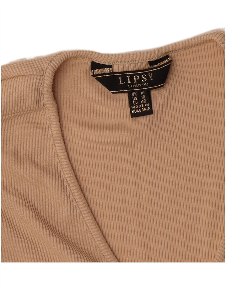 Lipsy Damen Top Langarm UK 14 Medium Beige Polyester