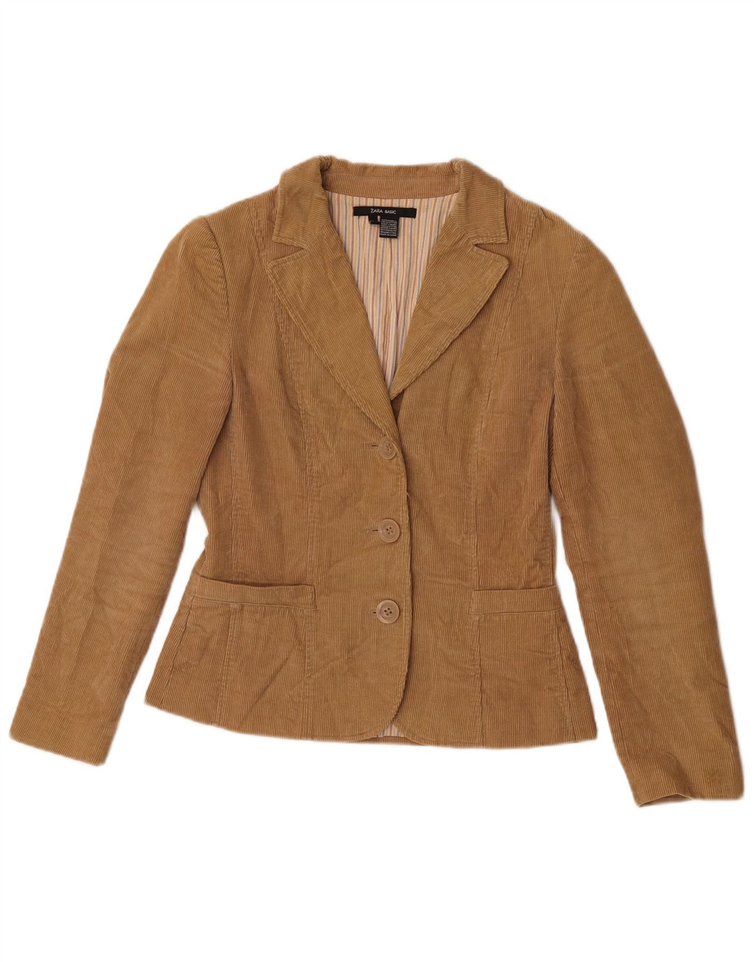 Zara Damen 3-Knopf-Blazer aus Cord, UK 12, mittelbraune Baumwolle