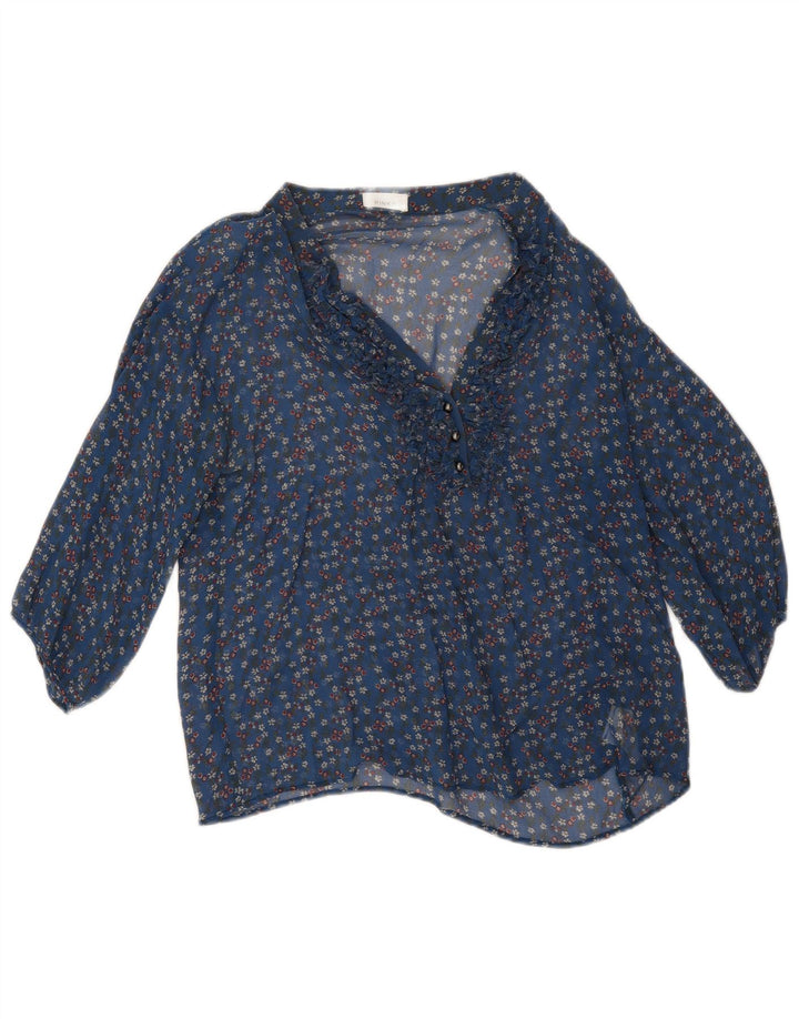 Pinko Damen-Blusenoberteil mit durchsichtigen 3/4-Ärmeln, UK-Größe 12, Mittelblau mit Blumenmuster