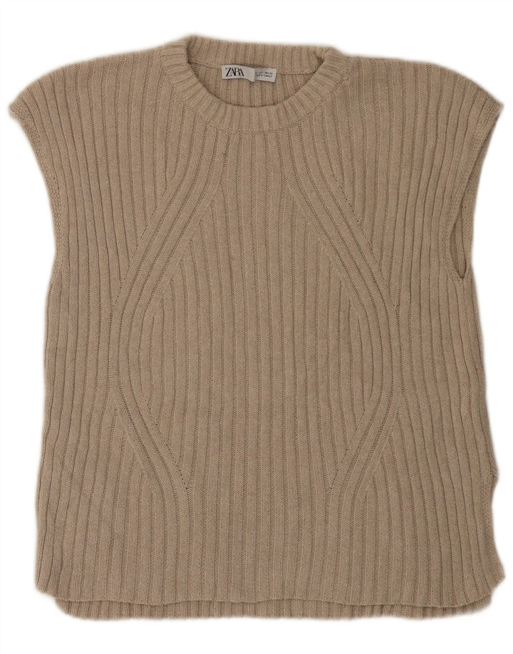 Zara Damen Weste Tank Top UK 16 Large Beige Polyester