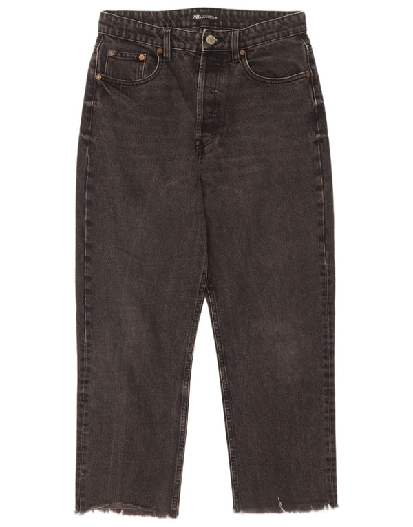 Zara Damen Crop High Waist Tapered Jeans EU 42 Large W32 L26 Schwarze Baumwolle