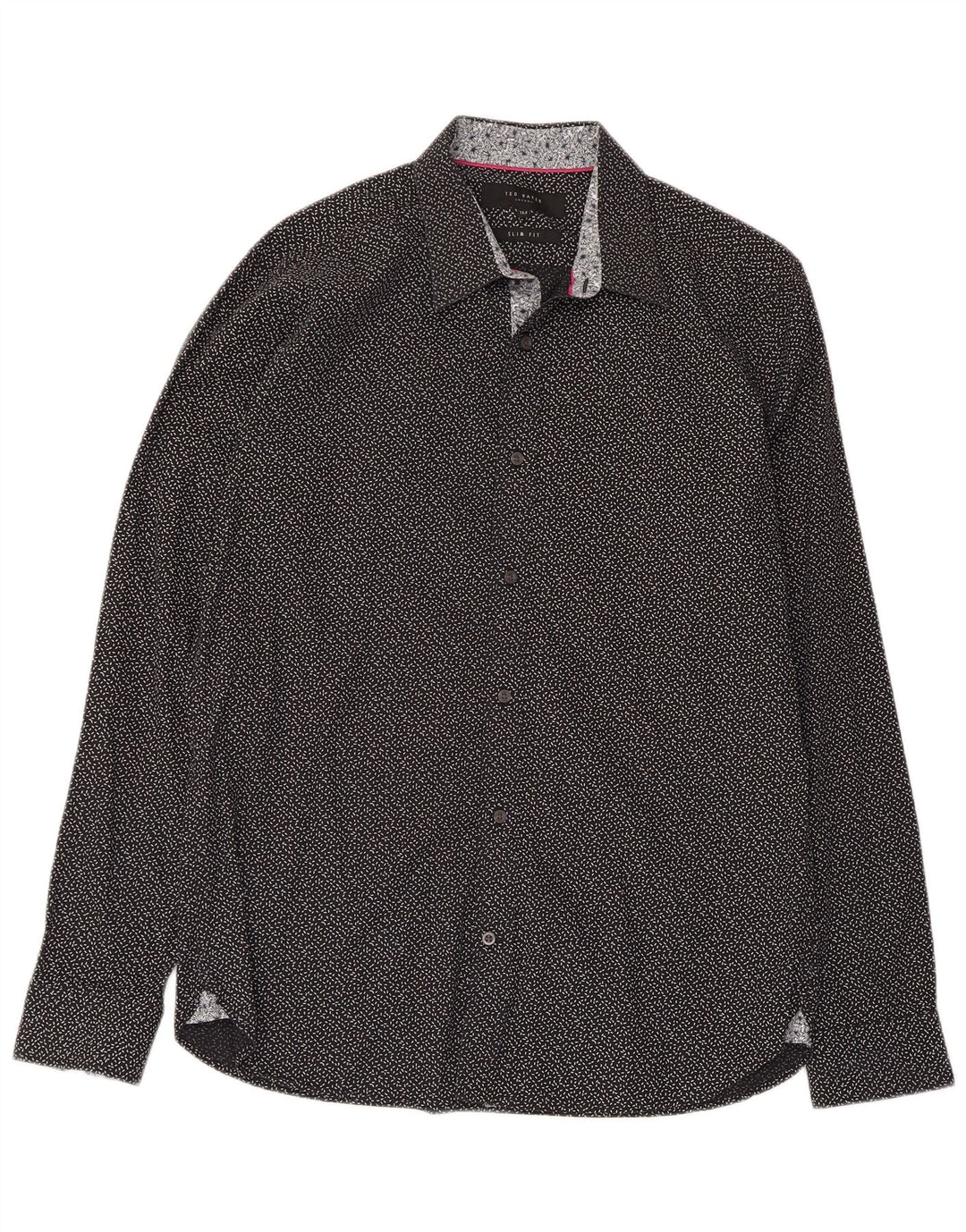Ted Baker Herren-Hemd mit abstraktem Muster, schmale Passform, Größe 15 1/2, mittelschwarz