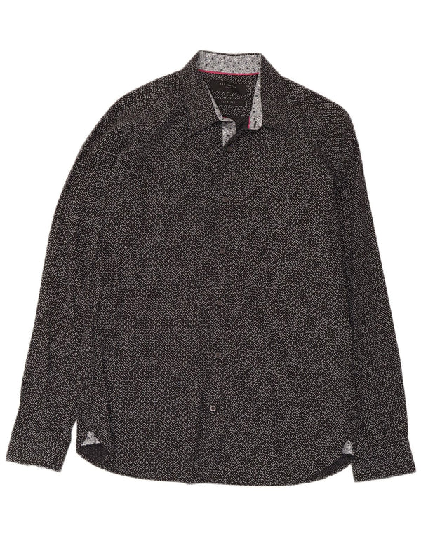 Ted Baker Herren-Hemd mit abstraktem Muster, schmale Passform, Größe 15 1/2, mittelschwarz