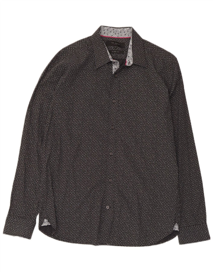 Ted Baker Herren-Hemd mit abstraktem Muster, schmale Passform, Größe 15 1/2, mittelschwarz