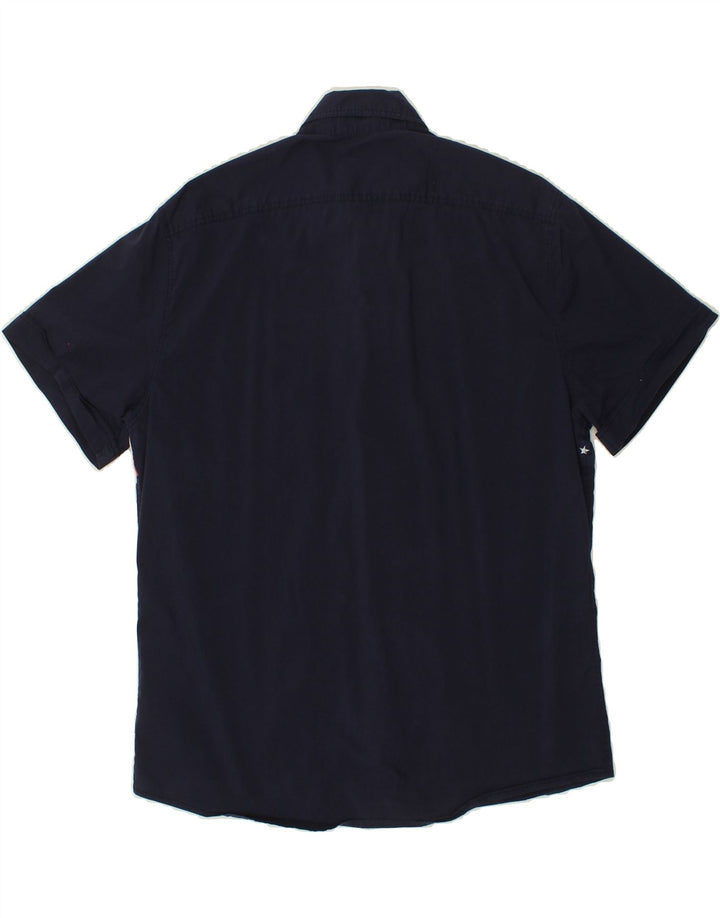 IZOD Mens Short Sleeve Shirt Medium Navy Blue Cotton USA Vintage Izod and Second-Hand Izod from Messina Hembry 
