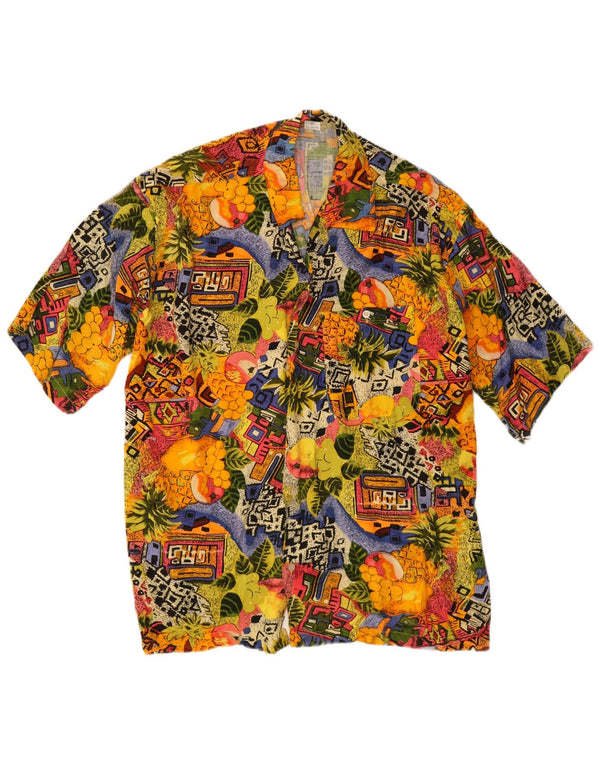 Vintage Herren Kurzarmhemd Medium Mehrfarbig Blumen Tropisch