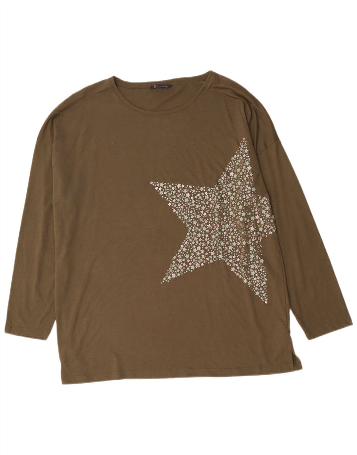 Marks & Spencer Damen Übergroßes grafisches Top Langarm UK 18 XL Khaki