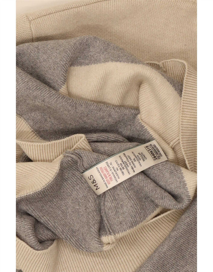 Marks & Spencer Herren-Pullover mit Rundhalsausschnitt, XL, beige gestreift, Polyester