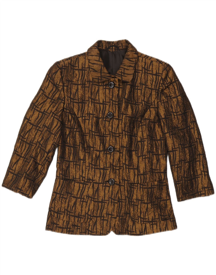 VINTAGE Damen Blazerjacke mit 3/4-Ärmeln, Gr. 10, klein, braun, geometrisch