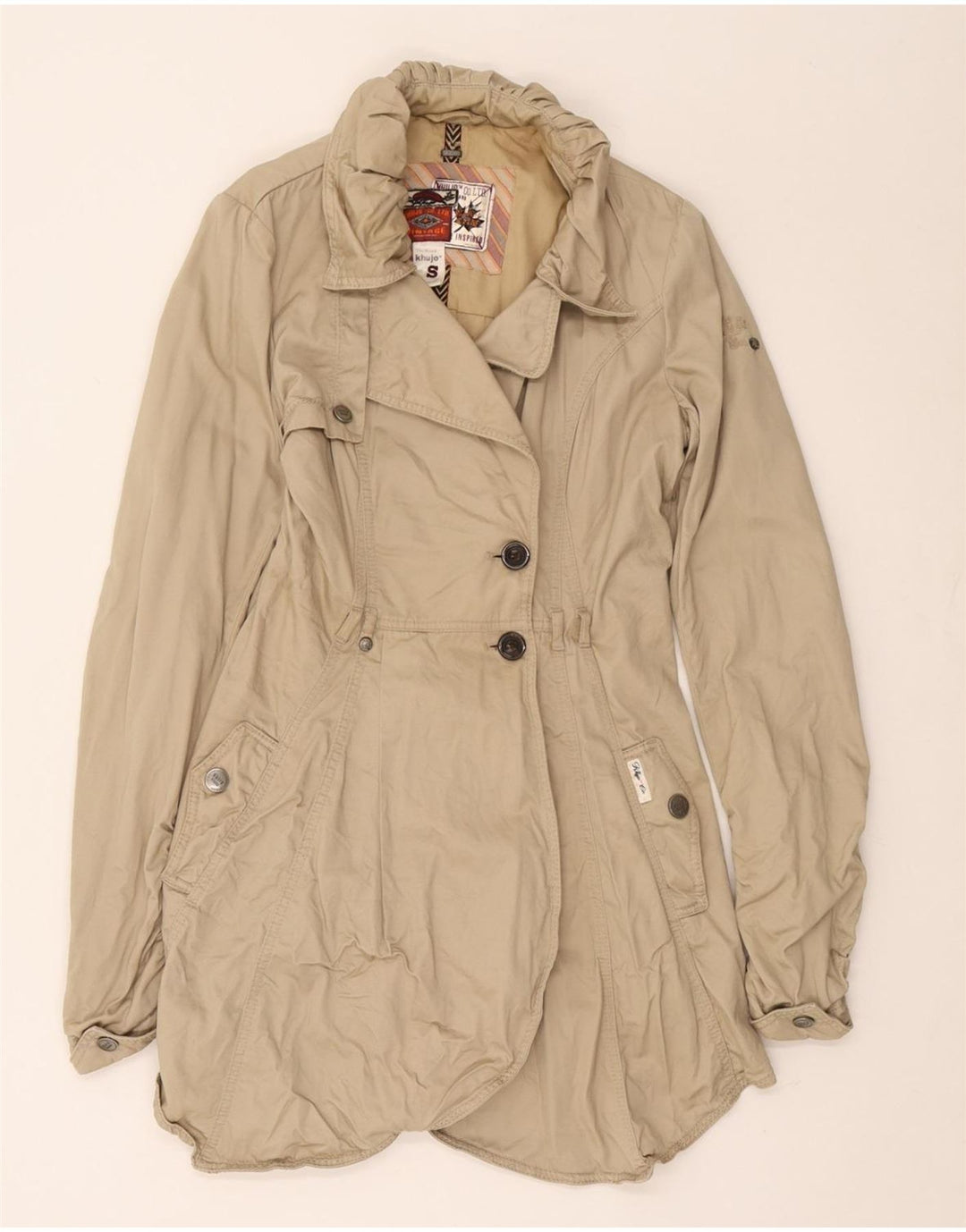 KHUJO Damen Trenchcoat UK 10 Small Beige Baumwolle