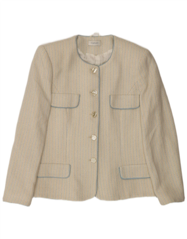 Vintage Damen 5-Knopf-Blazerjacke IT 48 XL Off White gestreift