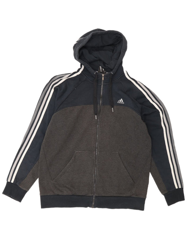 Adidas Herren-Kapuzenpullover mit Reißverschluss, groß, graue Farbblock-Baumwolle