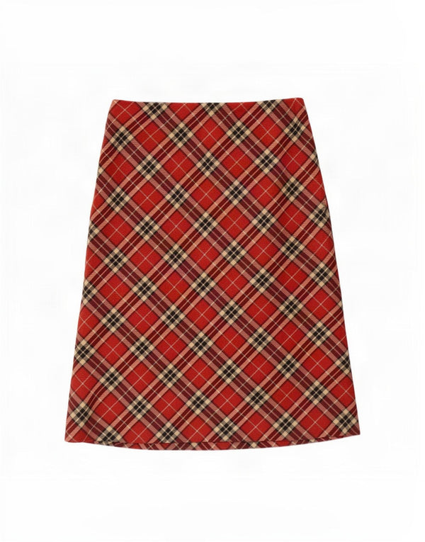 Vintage Damen Midirock IT 46 Groß W32 Rot karierte Schurwolle