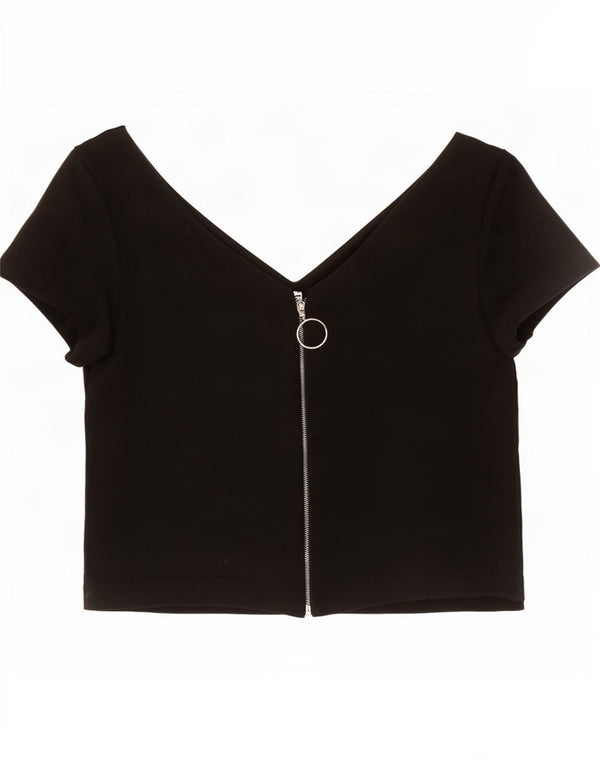 Zara Damen Crop Top UK 14 Large Schwarz Polyester