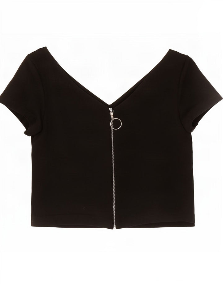 Zara Damen Crop Top UK 14 Large Schwarz Polyester