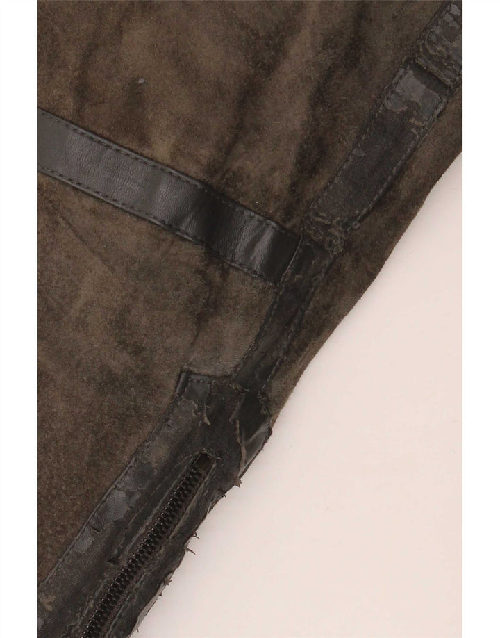 Zara Herren Wildleder Bikerjacke UK 40 Large Khaki