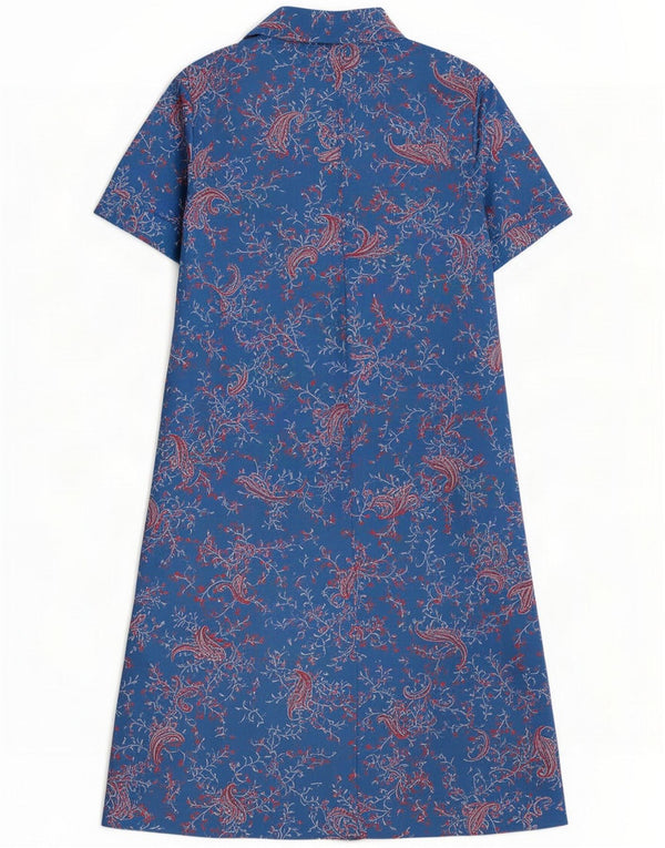 Vintage Damen Kurzarm-Hemdkleid UK 12 Mittelmarineblau Paisley
