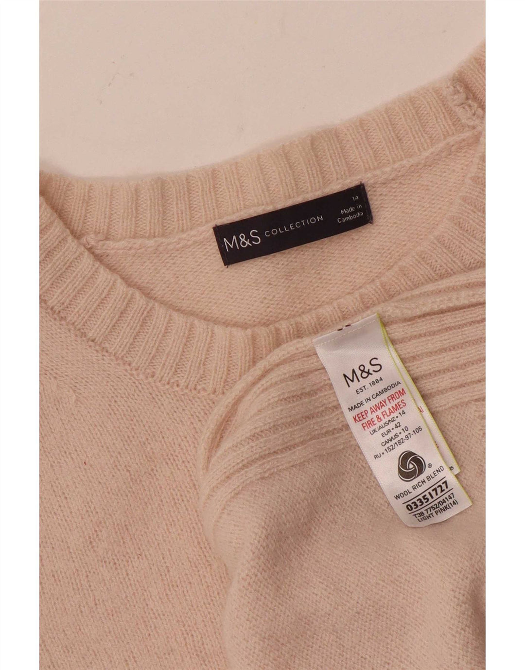 Marks & Spencer Damen-Pullover mit U-Boot-Ausschnitt, UK 14, mittelrosa Wolle