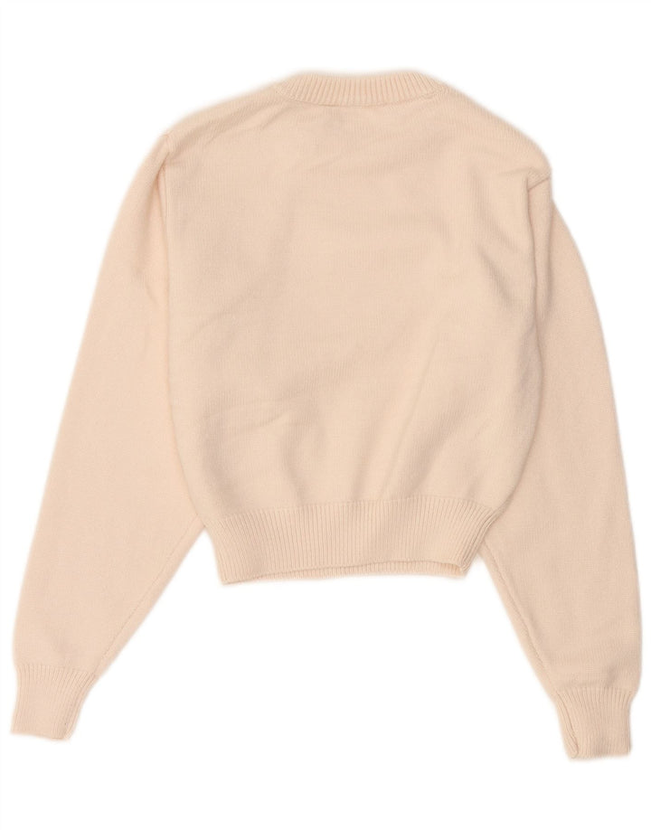 Vintage Damen Crop Crew Neck Pullover Pullover UK 14 Medium Off White