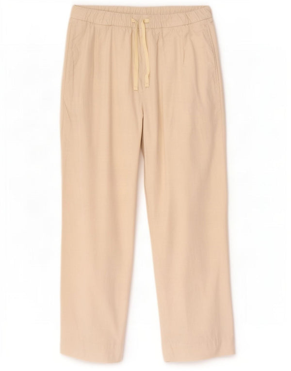 Zara Damen-Hose mit weitem Bein, kurz geschnitten, Größe S, W26, L24, Beige, Baumwolle