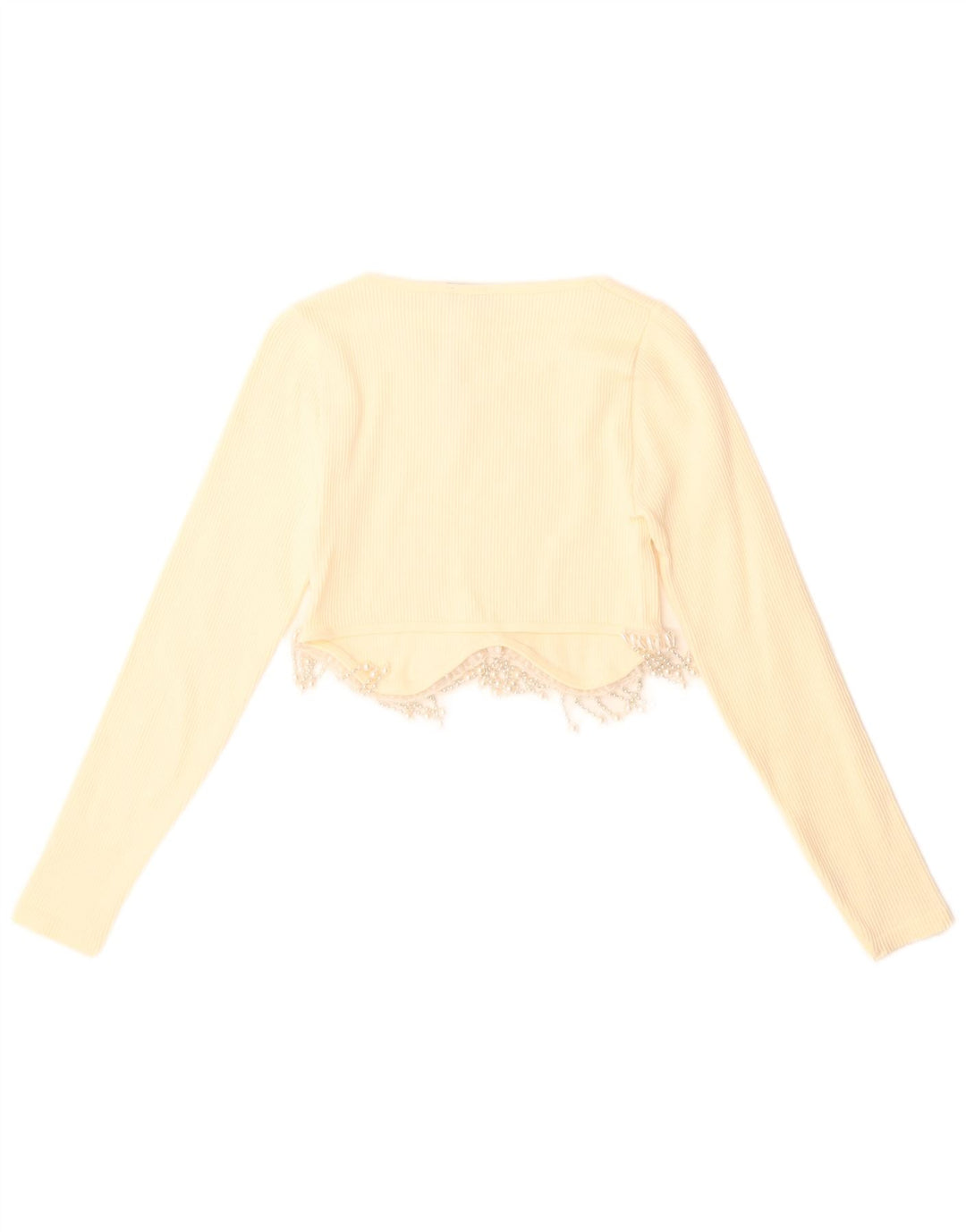 Zara Damen Crop Top Langarm UK 4 XS Gelb Polyamid