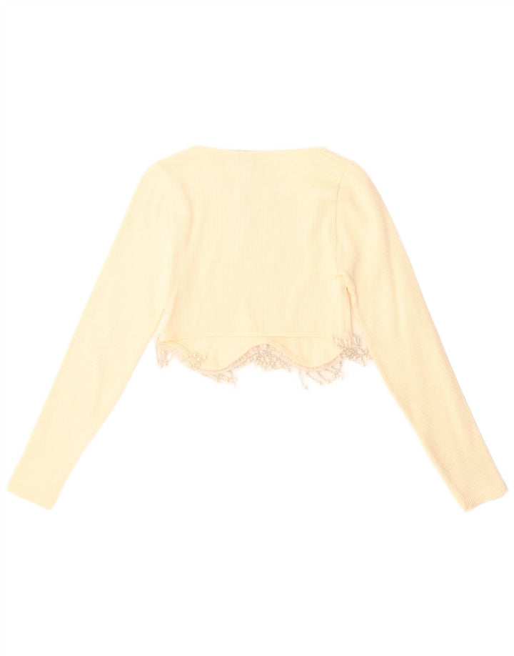 Zara Damen Crop Top Langarm UK 4 XS Gelb Polyamid