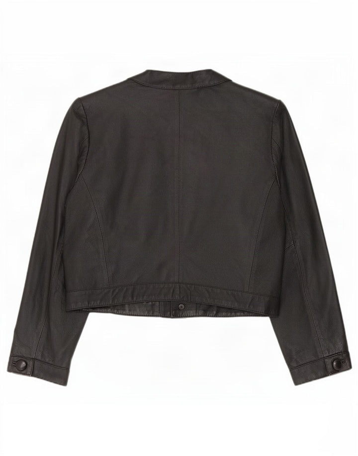 Vintage Damen Übergroße Leder Bolero Jacke IT 40 Small Schwarz