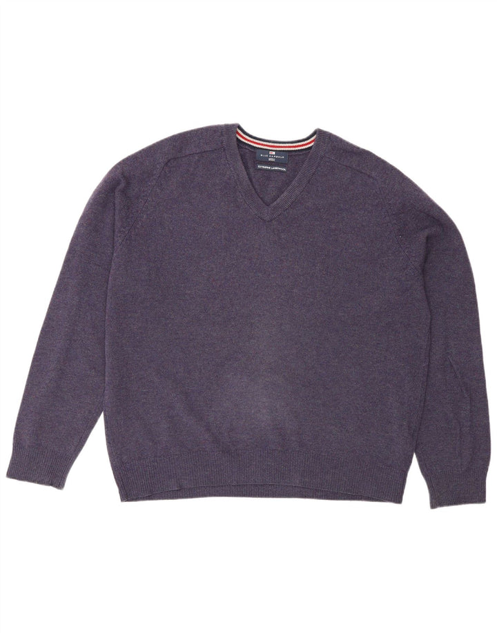 Marks & Spencer Herren Blauer Harbor-Pullover mit V-Ausschnitt Mittelviolett