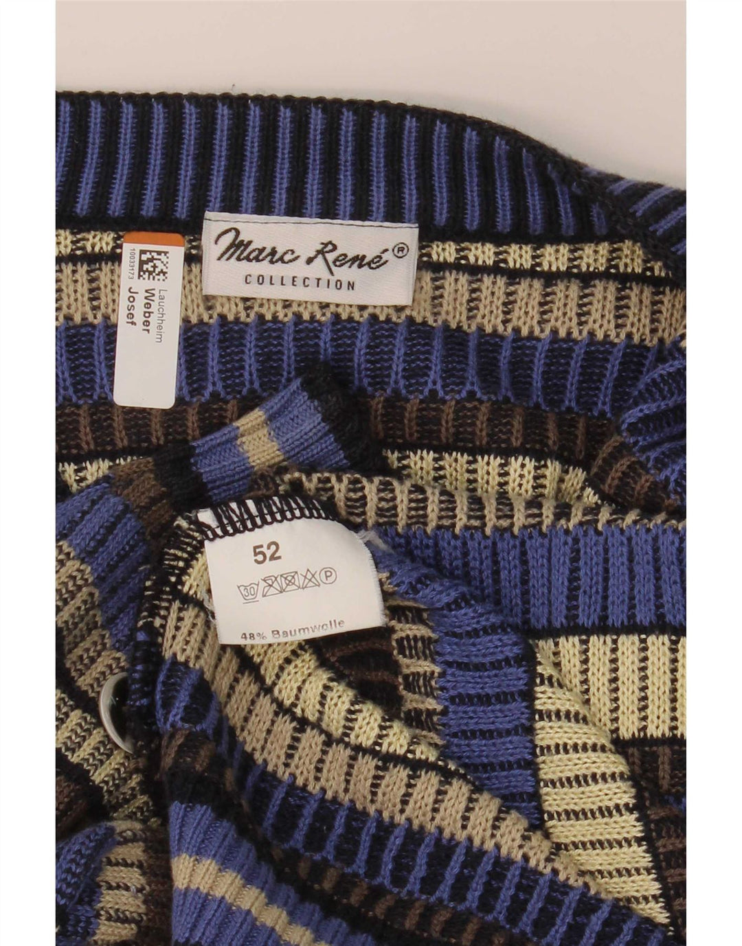 Marc Rene Herren-Cardigan-Pullover IT 52 Große blau gestreifte Baumwolle