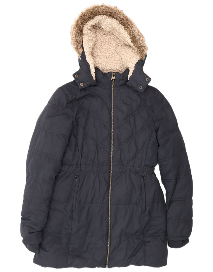 Fat Face Damen-Kapuzen-Sherpa-gepolsterter Mantel, UK 12, mittelmarineblau, Polyester