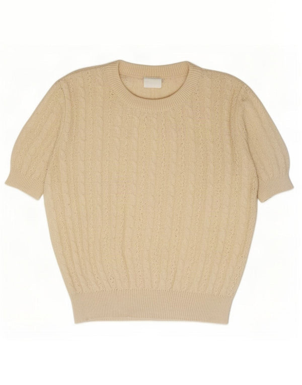 Vintage Damen Kurzärmeliger Pullover mit Rundhalsausschnitt UK 16 Large Off White