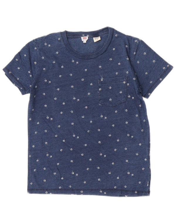 Levi's Womens T-Shirt Top UK 10 Small Blue Floral Cotton