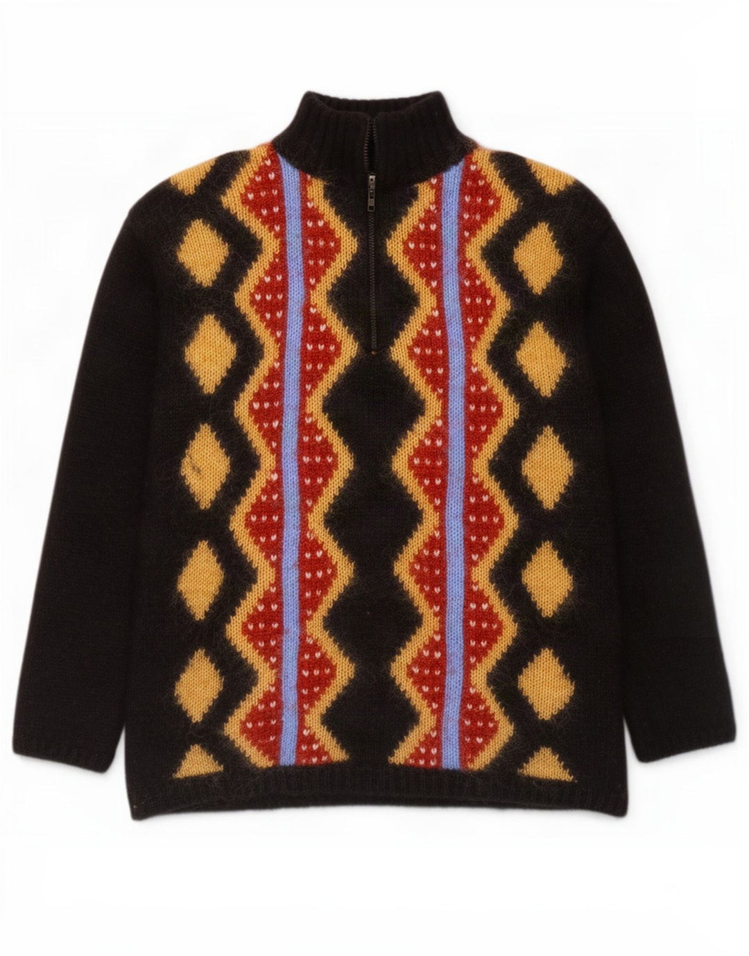 Nagpal Herren-Pullover mit Reißverschluss am Hals, Größe S, Schwarz, Argyle/Diamant