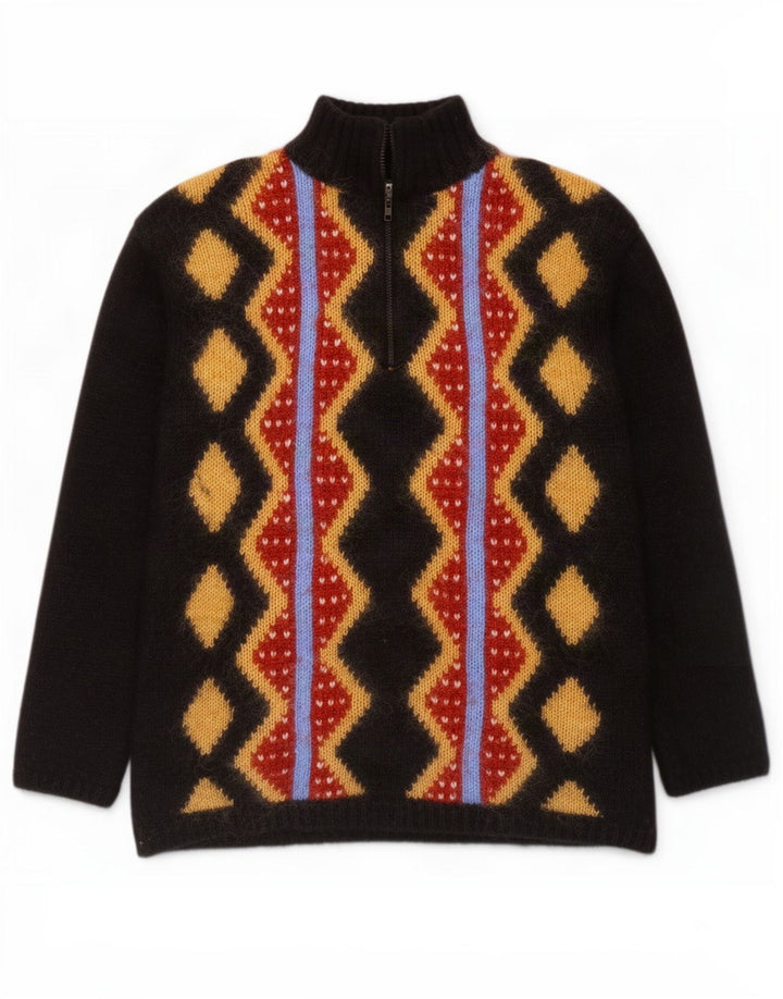 Nagpal Herren-Pullover mit Reißverschluss am Hals, Größe S, Schwarz, Argyle/Diamant