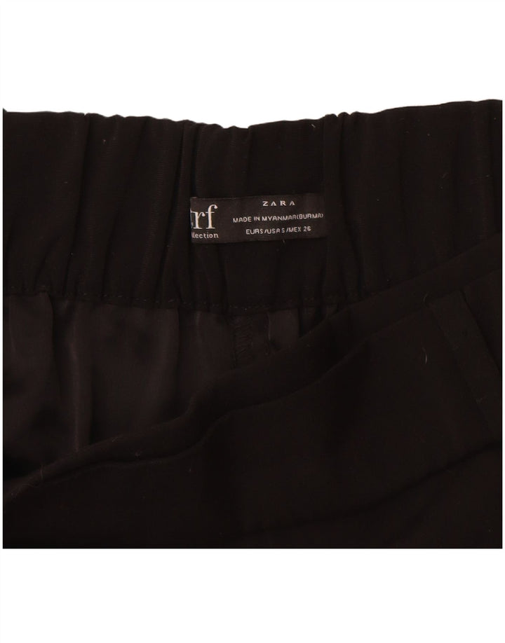 Zara Damen-Hose mit weitem Bein, kurz geschnitten, Größe S, W26, L25, Schwarz, Polyester