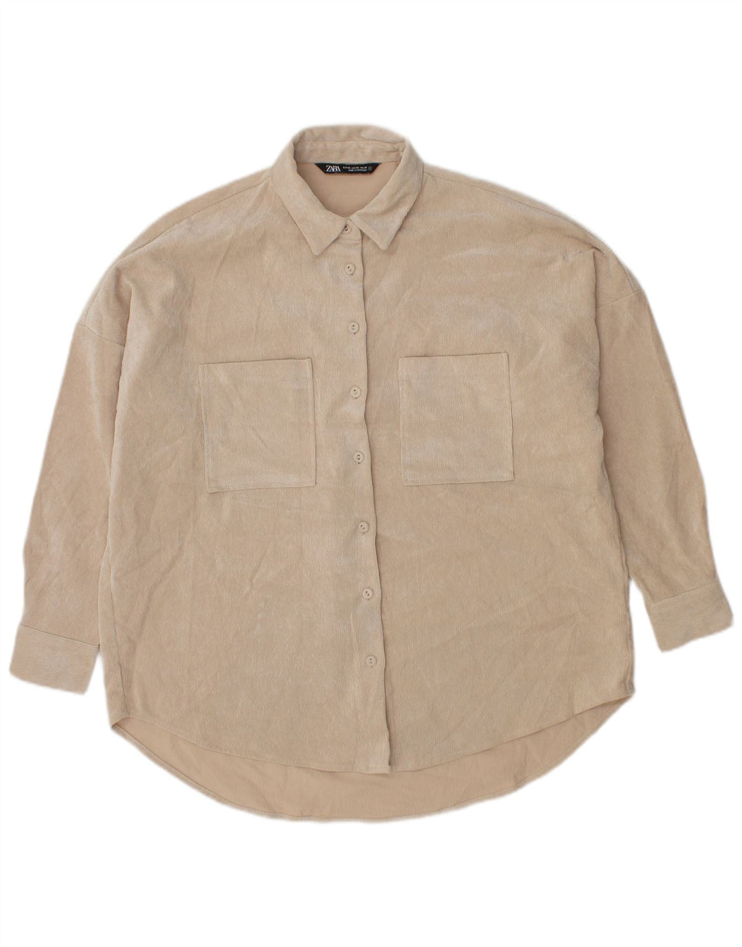 Zara Damen Übergroßes Velourshemd UK 6 XS Beige Polyester