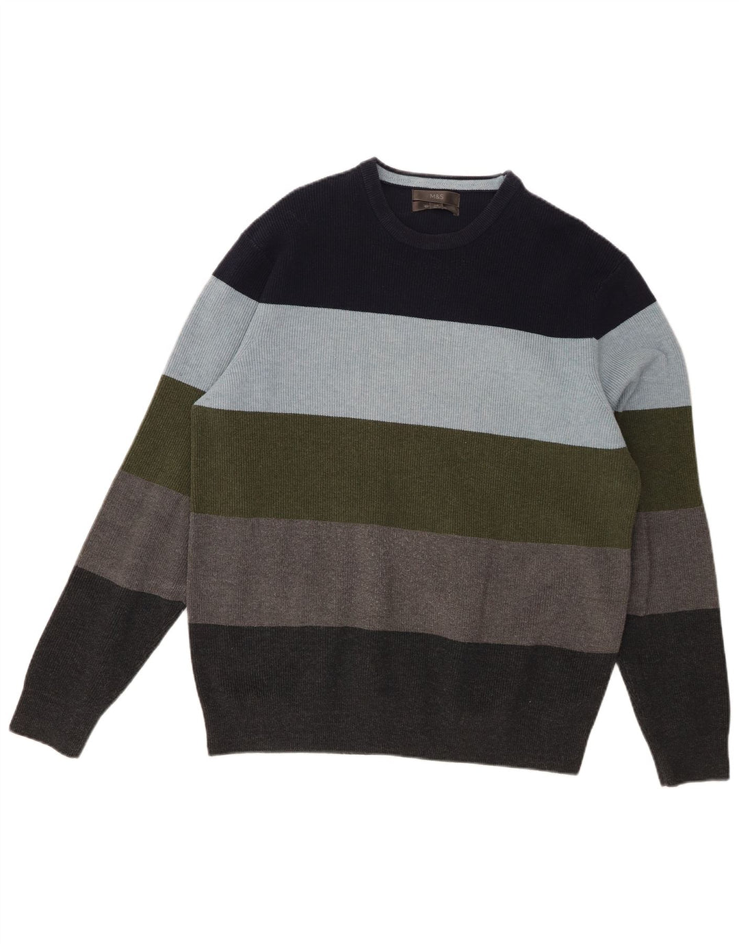 Marks & Spencer Herren-Pullover mit Rundhalsausschnitt, groß, mehrfarbig, gestreift