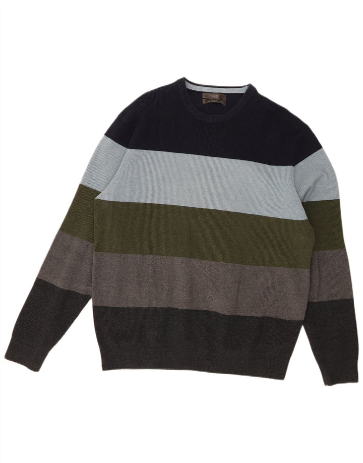 Marks & Spencer Herren-Pullover mit Rundhalsausschnitt, groß, mehrfarbig, gestreift