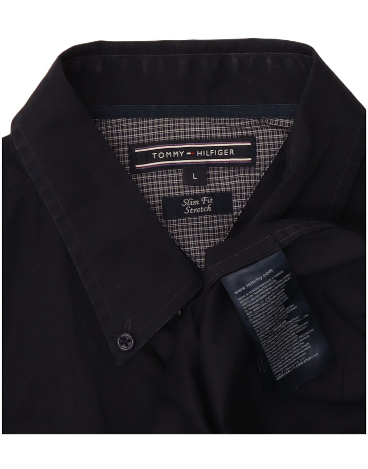 TOMMY HILFIGER Herren Slim Fit Hemd Große marineblaue Baumwolle
