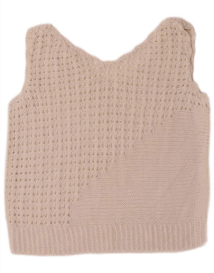 Vintage Damen Crop Weste Tank Top UK 10 Small Weiß