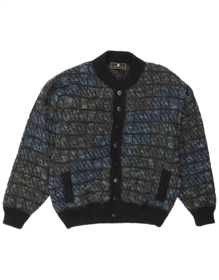 Tobia System Herren-Strick-Bomberjacke, EU 46, klein, marineblau, kariert, Wolle, Retro