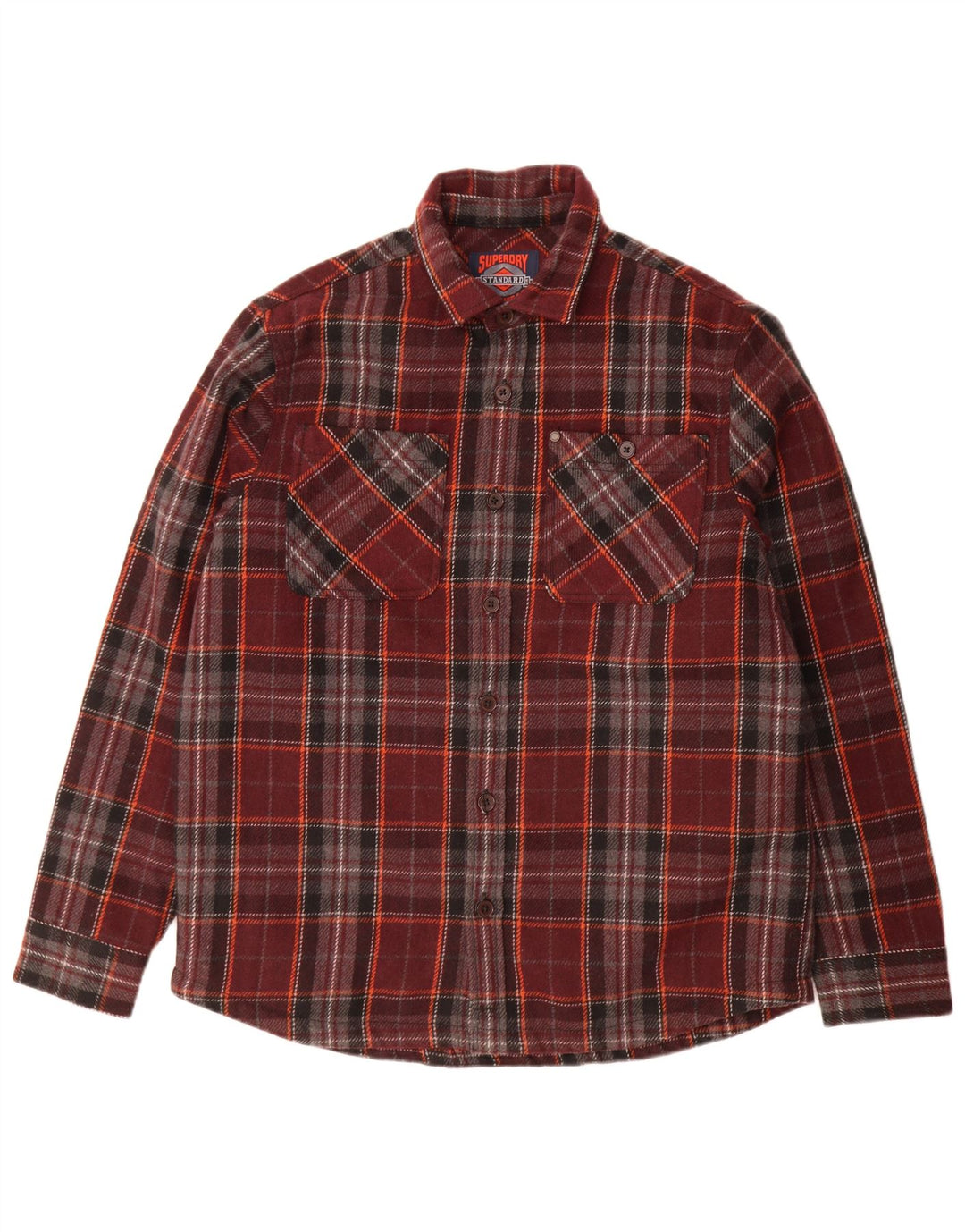 Superdry Herren-Overshirt-Hemd, groß, Burgunderrot, kariert, Wolle