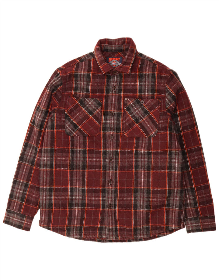 Superdry Herren-Overshirt-Hemd, groß, Burgunderrot, kariert, Wolle
