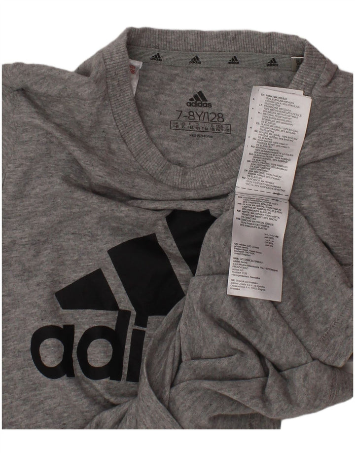 ADIDAS Grafik-T-Shirt für Jungen, 7–8 Jahre, graue Baumwolle