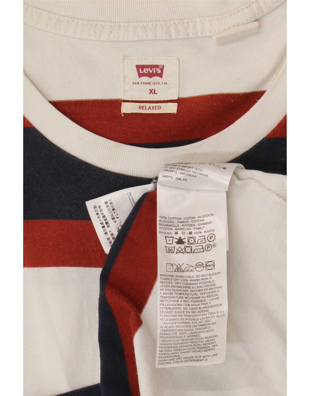 Levi's Herren Relaxed T-Shirt Top XL weiß gestreift aus Baumwolle