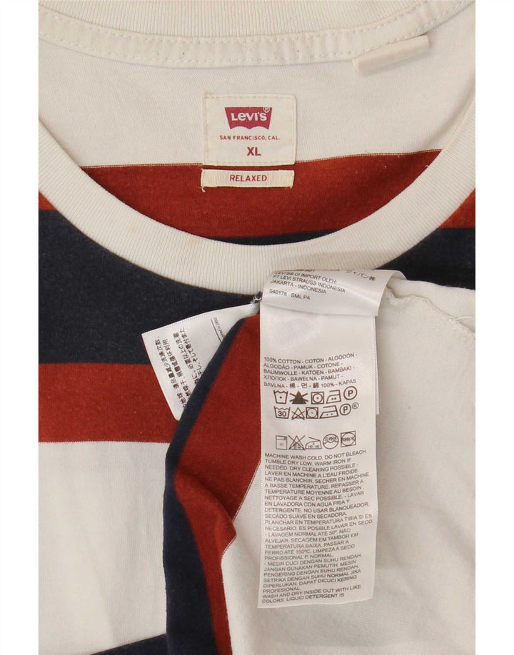 Levi's Herren Relaxed T-Shirt Top XL weiß gestreift aus Baumwolle