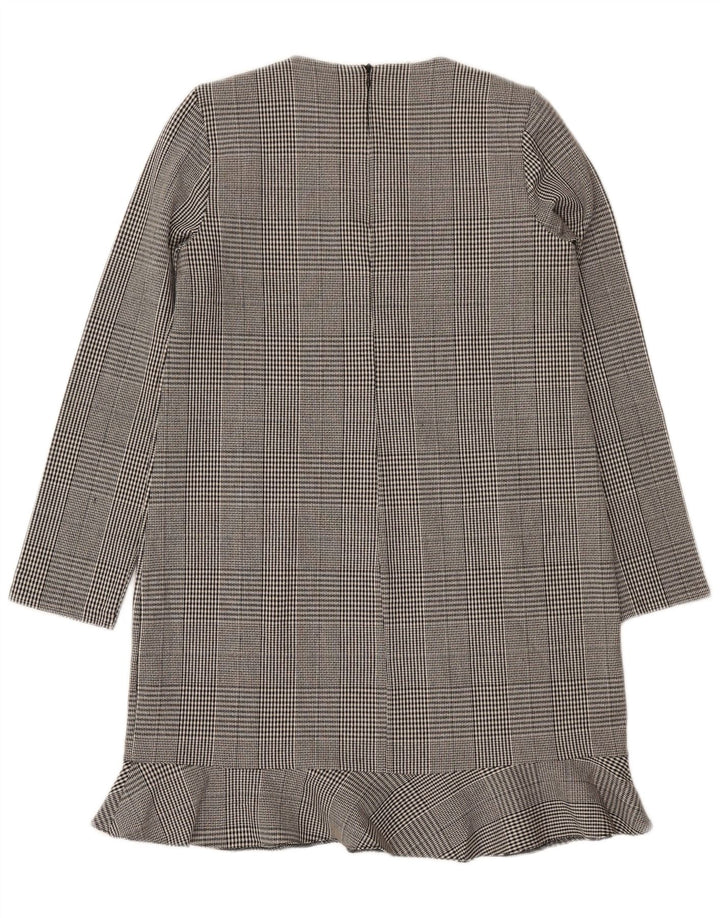 ZARA Womens Long Sleeve Shift Dress UK 12 Medium Grey Check Polyester