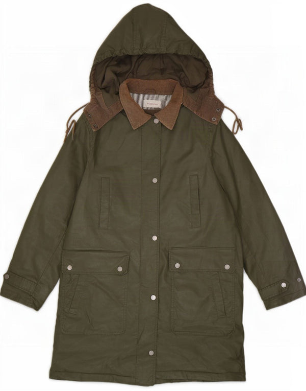 Marks & Spencer Damen-Jacke aus gewachster Baumwolle mit Kapuze, UK 12, mittleres Khaki