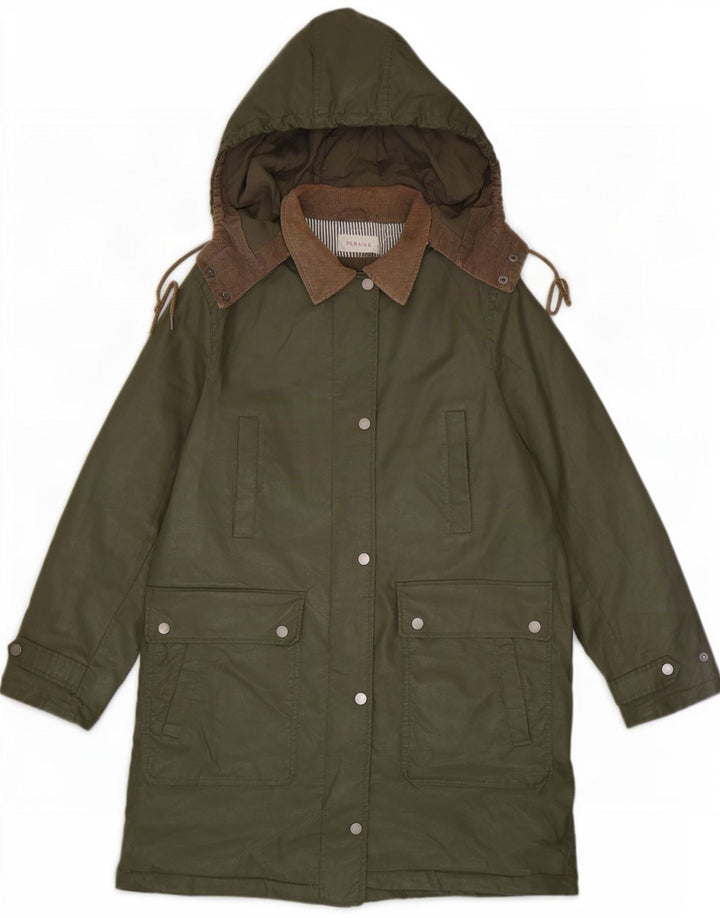 Marks & Spencer Damen-Jacke aus gewachster Baumwolle mit Kapuze, UK 12, mittleres Khaki