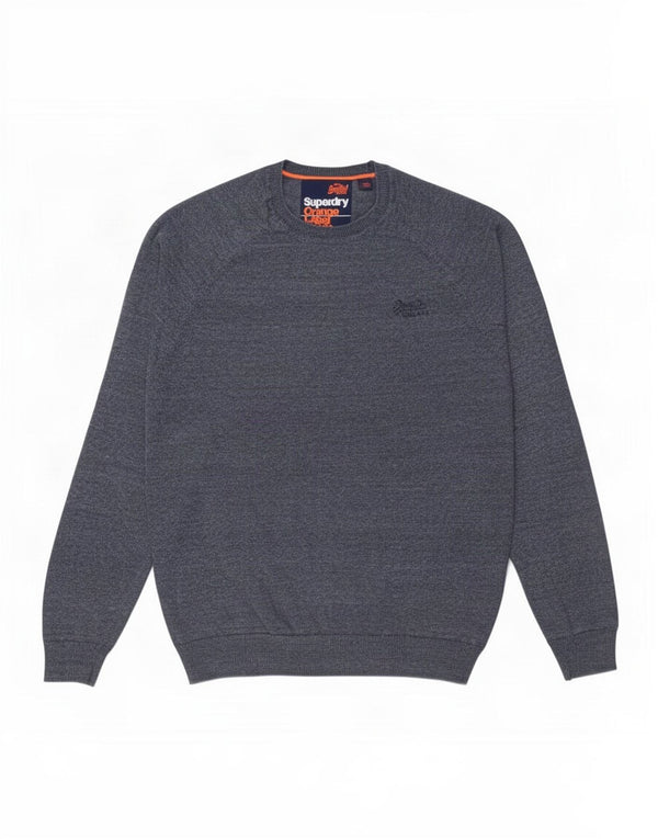 Superdry Mens Crew Neck Jumper Sweater Large Blue Flecked Cotton